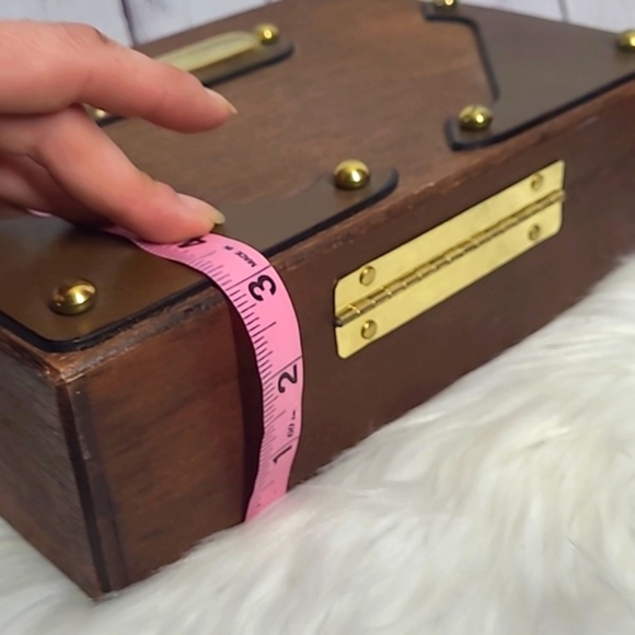 Vintage 50s Parklane USA Mahagony Wooden Square Clasp Lock Purse Clutch - Picture 17 of 17